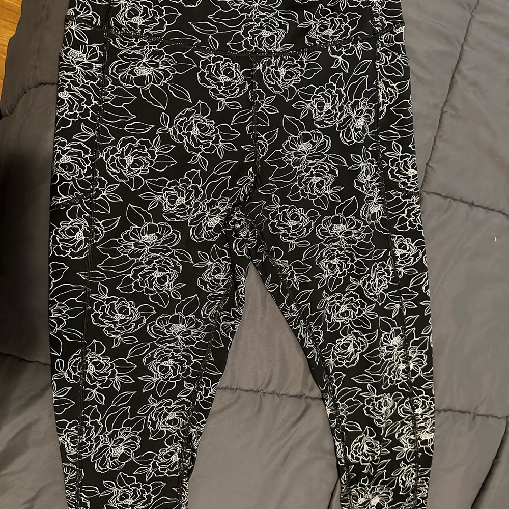 Floral Black and White Kids Leggings